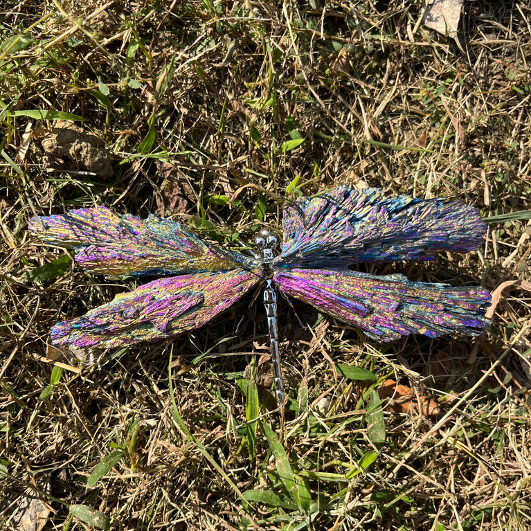 14CM Aura Tourmaline Dragonfly Natural Crystal Healing Stone Home Decoration