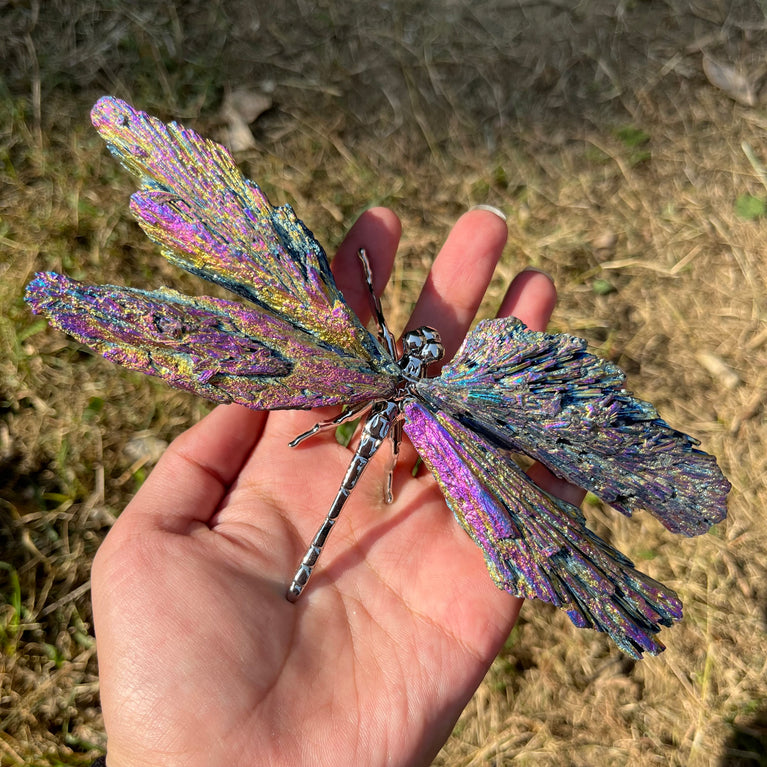 14CM Aura Tourmaline Dragonfly Natural Crystal Healing Stone Home Decoration