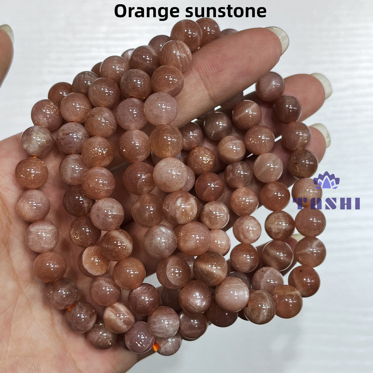 8mm Orange Sunstone Bracelets Round Beaded Bracelets Stretch Beads