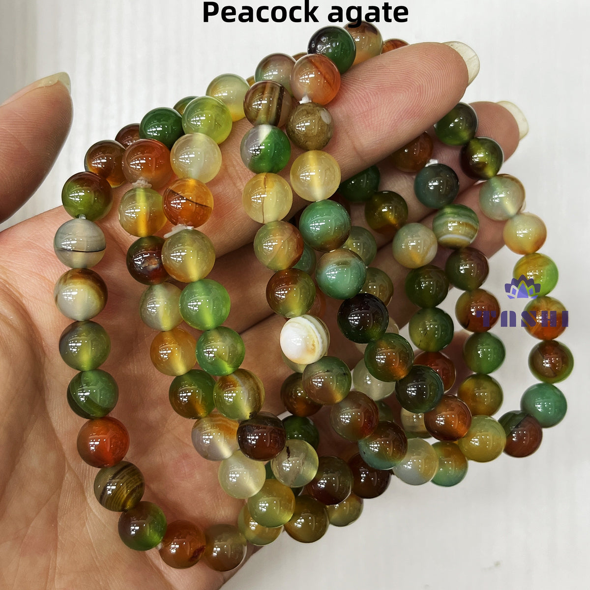 8mm Peacock Agate Bracelets Round Beaded Bracelets Stretch Beads