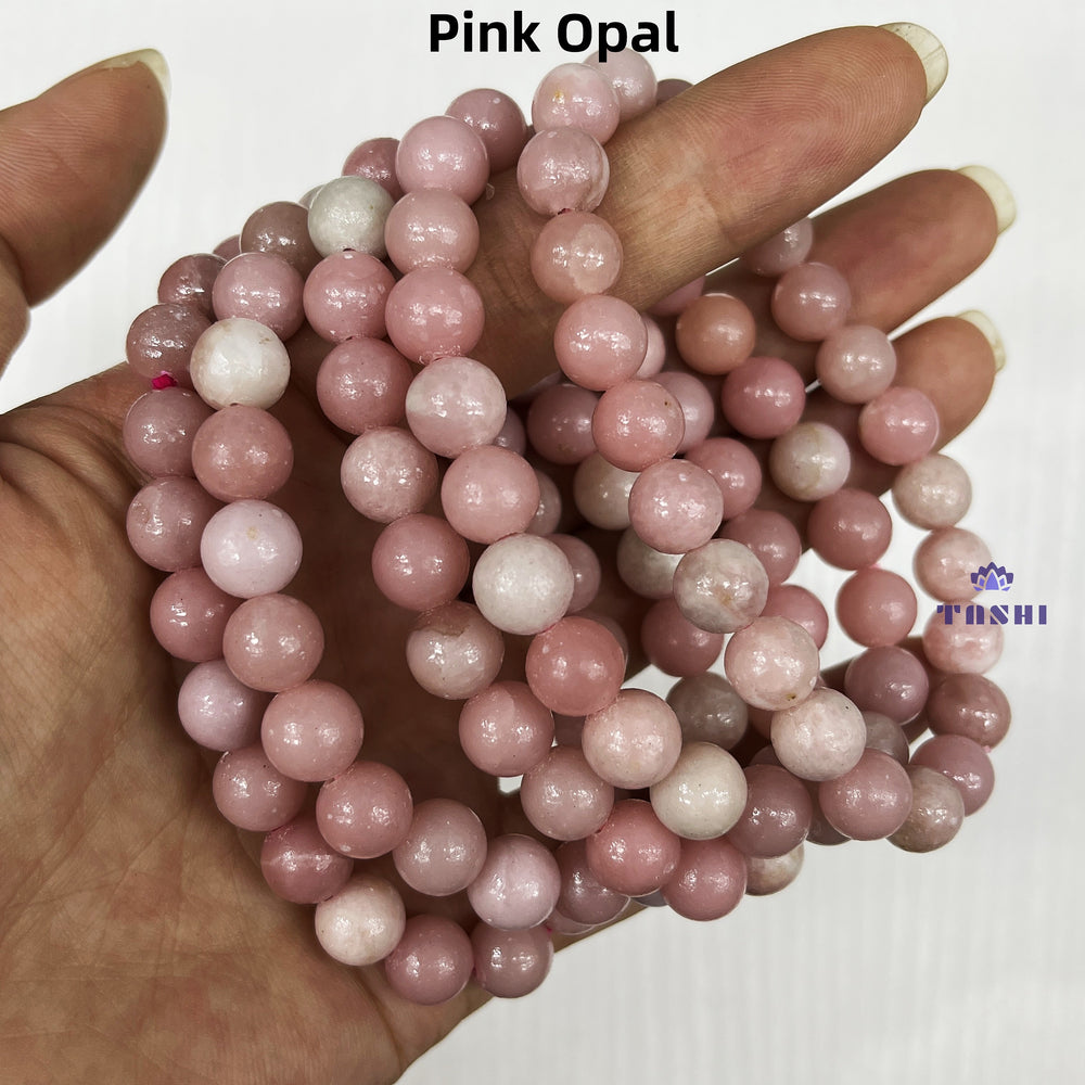 8mm Pink Opal Bracelets Round Beaded Bracelets Stretch Beads