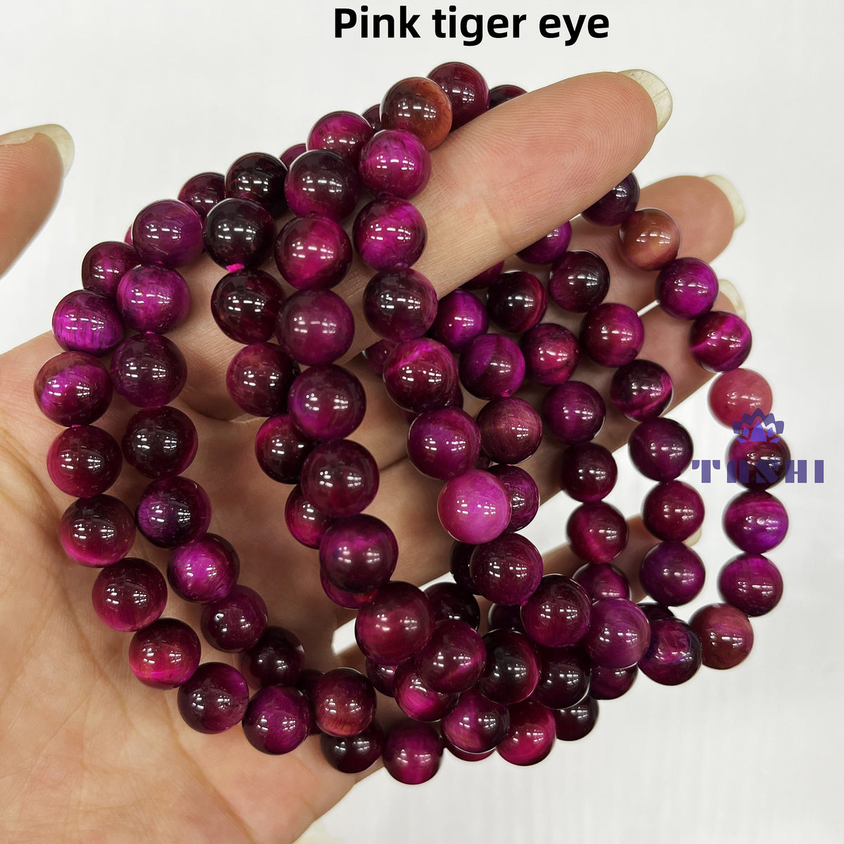 8mm Pink Tiger Eye Bracelets Round Beaded Bracelets Stretch Beads