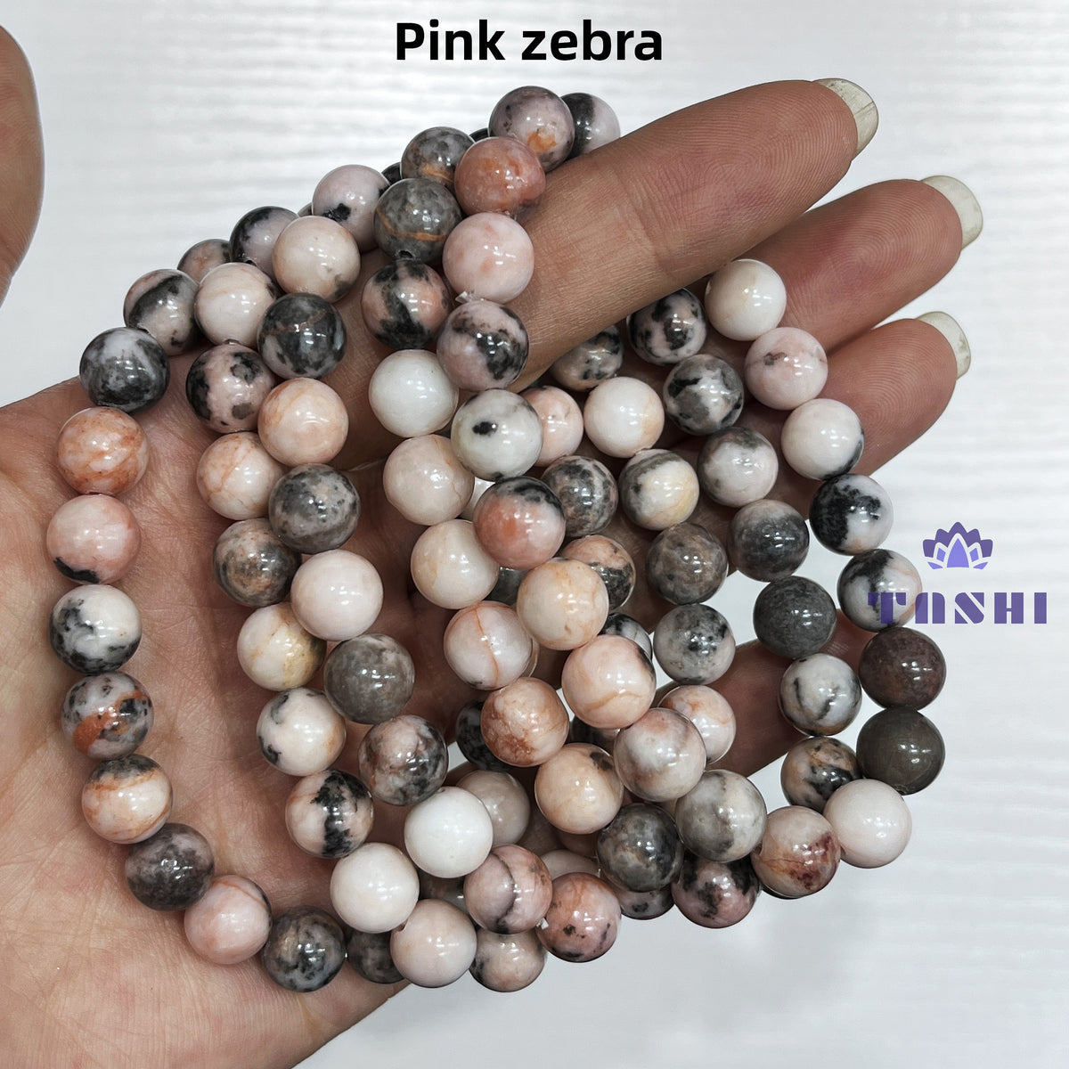 8mm Pink Zebra Stone Bracelets Round Beaded Bracelets Stretch Beads