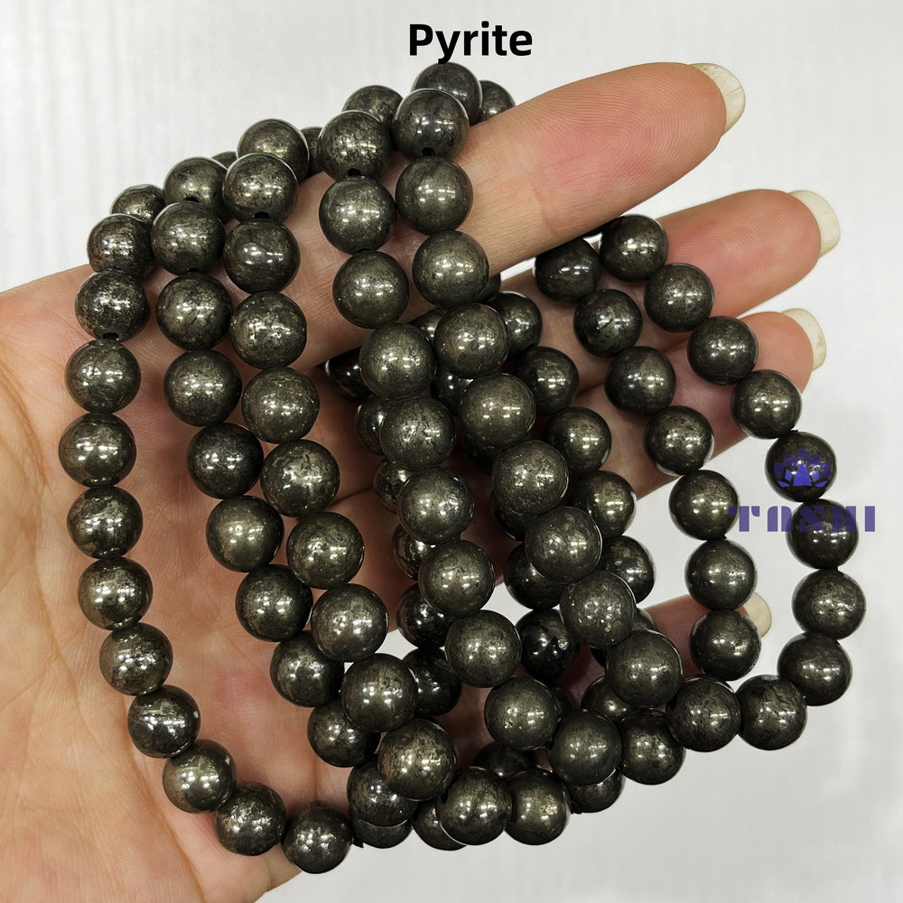 8mm Pyrite Bracelets Round Beaded Bracelets Stretch Beads