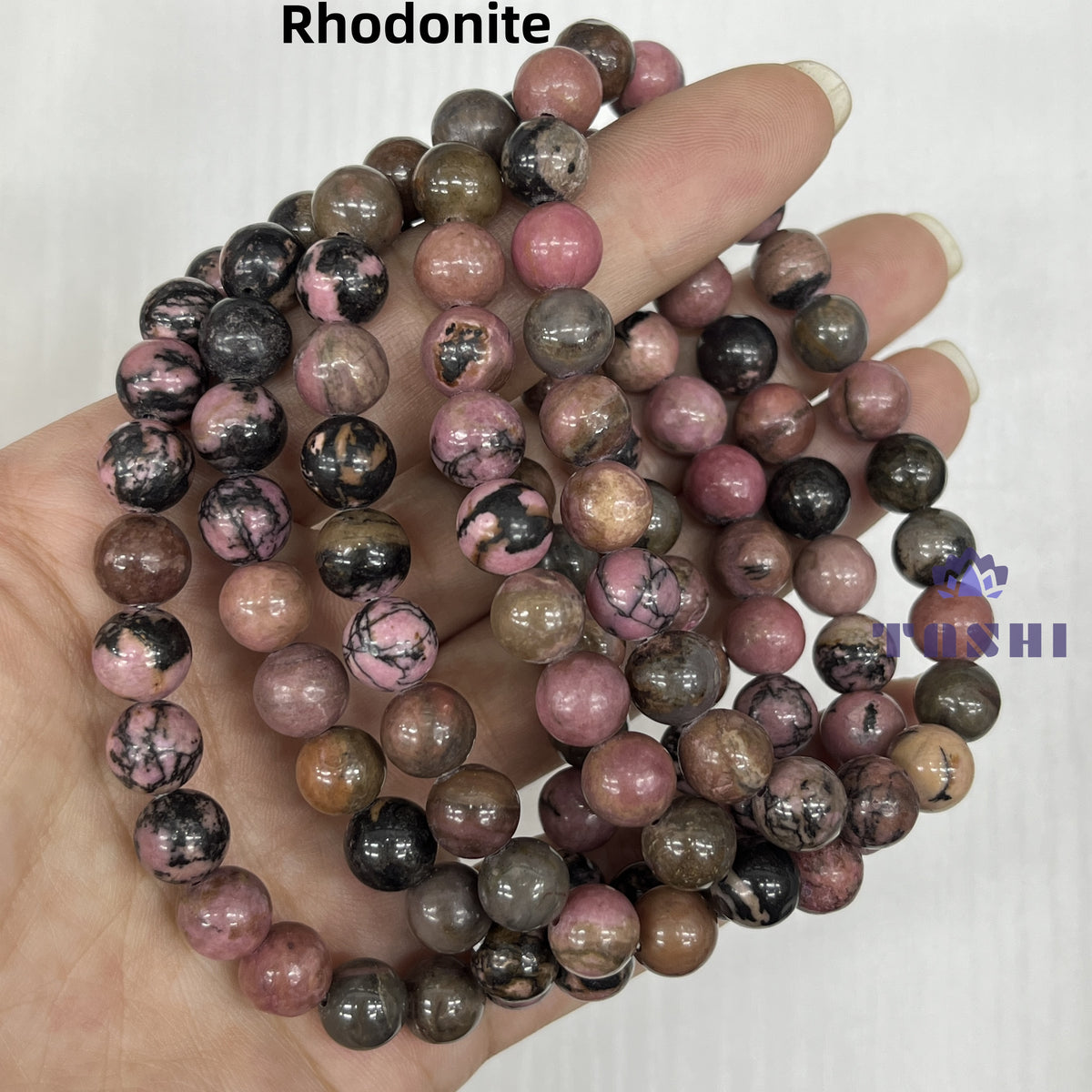 8mm Rhodonite Bracelets Round Beaded Bracelets Stretch Beads