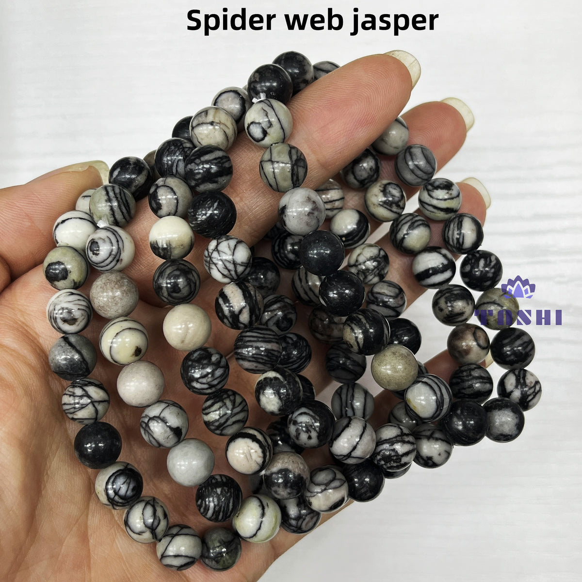 8mm Spider Web Jasper Bracelets Round Beaded Bracelets Stretch Beads