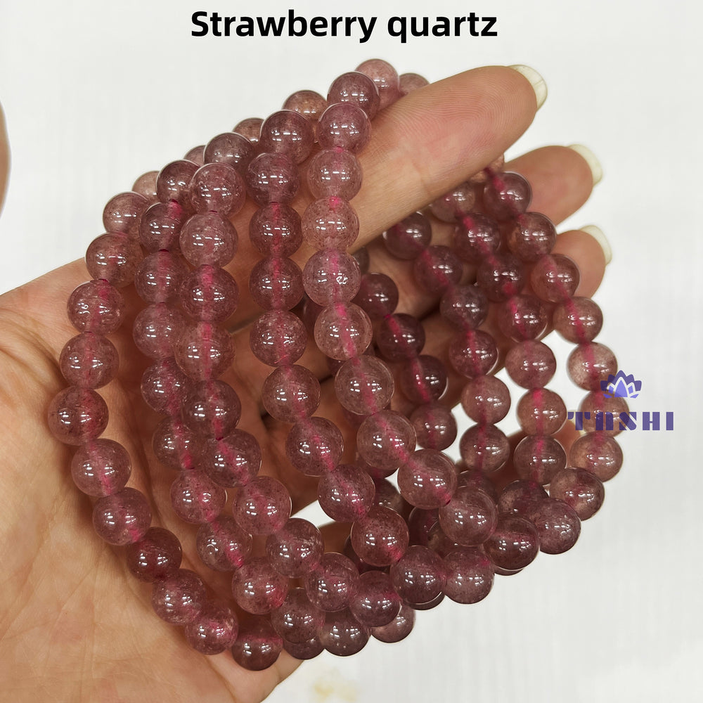 8mm Strawberry Quartz Bracelets Round Beaded Bracelets Stretch Beads