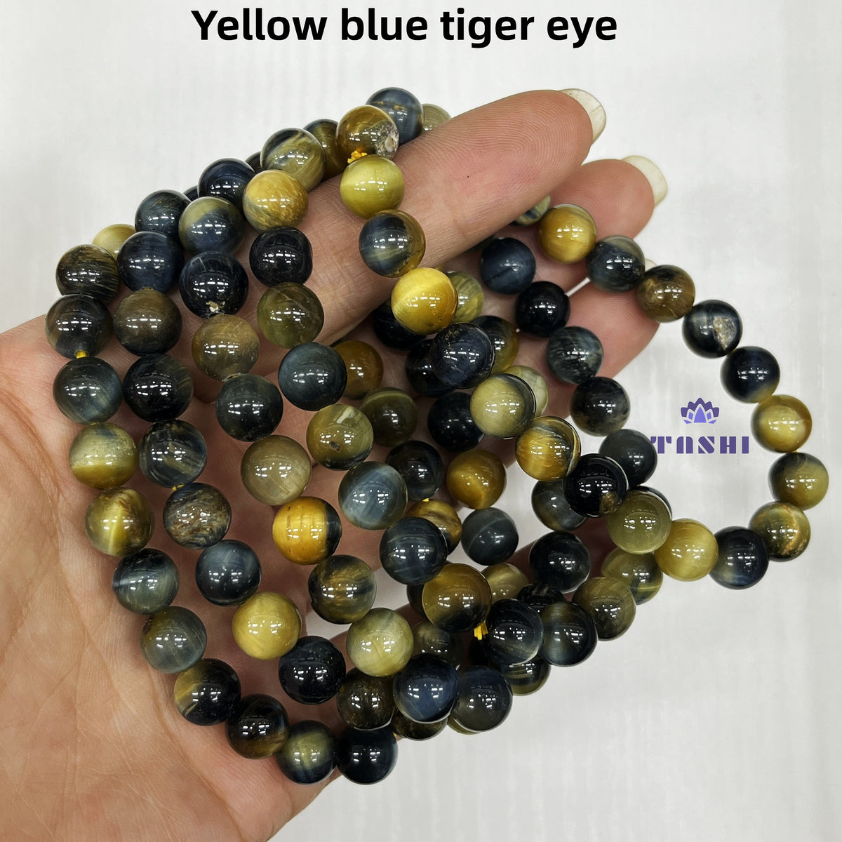 8mm Yellow Blue Tiger Eye Bracelets Round Beaded Bracelets Stretch Beads