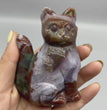 8.5CM Ocean Jasper Handcarved Sitting Cat Carving Natural Crystal Home Decoration Gift