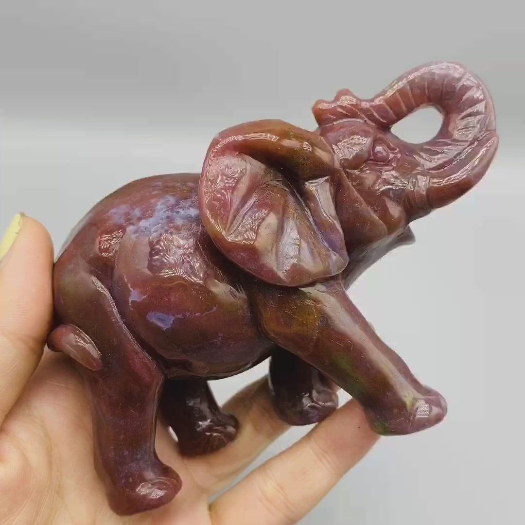 12CM Ocean Jasper Handcarved Elephant Carving Natural Crystal Home Decoration Gift