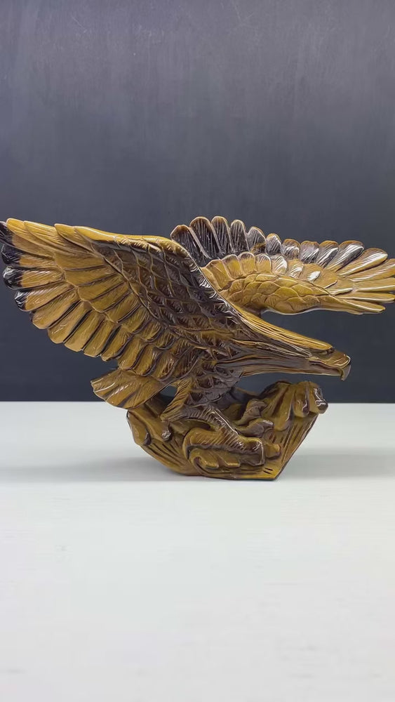 20CM Natural Tiger Eye Handcarved Eagle Carving Home Decoration Gift