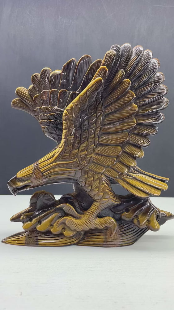 21CM Natural Tiger Eye Handcarved Eagle Carving Home Decoration Gift