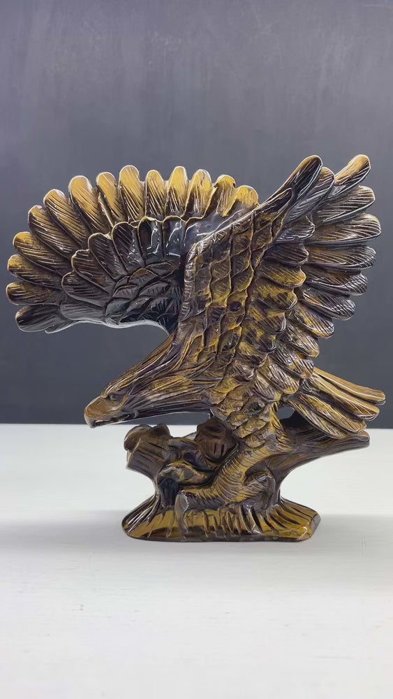 16CM Natural Tiger Eye Handcarved Eagle Carving Home Decoration Gift