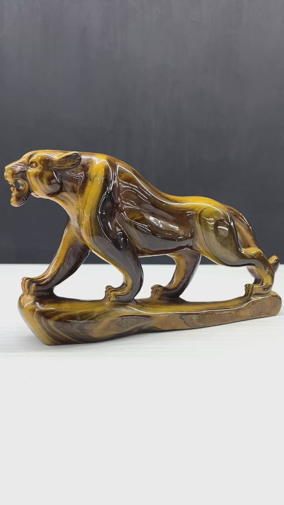 15CM Natural Tiger Eye Handcarved Leopard Panther Carving Home Decoration Gift