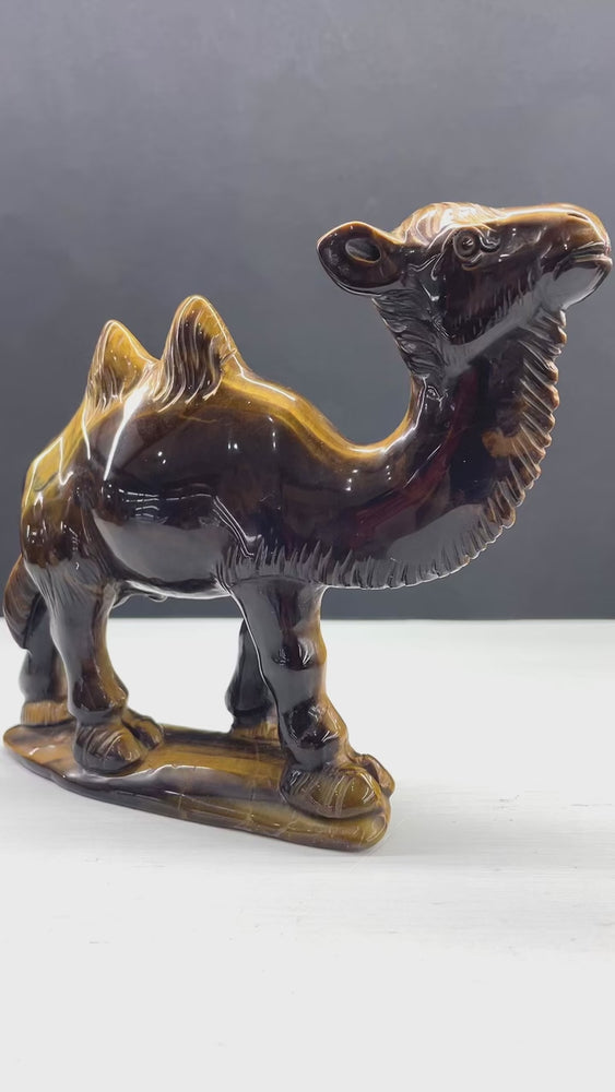 14CM Natural Tiger Eye Handcarved Camel Carving Home Decoration Gift